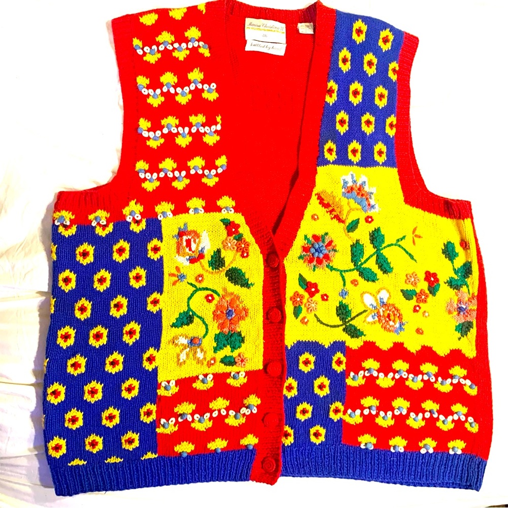 Vintage 1980s Marisa Christina II Sweater Vest 3XL Made by Hand